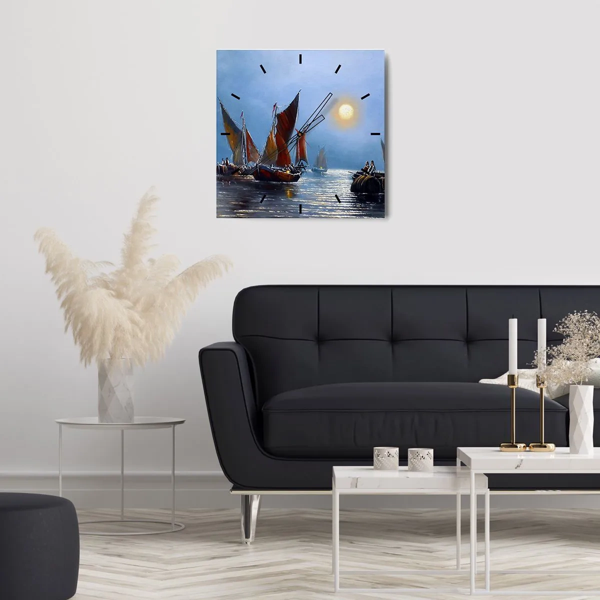 Relógio de parede - Relógio em vidro - Pesca noturna - 30x30 cm