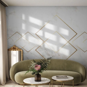 Papel de Parede Standard Eco - Fundo de mármore branco com padrões geométricos dourados - 100x70cm - Vista ao infinito - Decoração de parede moderna para a sala de estar e quarto ARTTOR