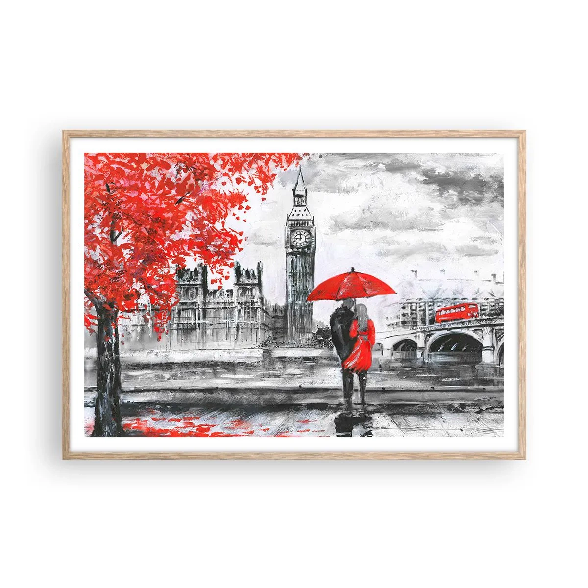 Pôster com moldura de carvalho claro - Apaixonados em Londres - 100x70 cm