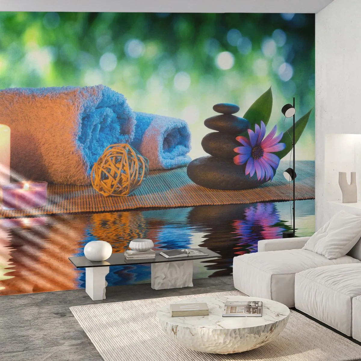 Papel de Parede Autocolante Deluxe Sticker - Tempo para o corpo - Spa, Vela, Cultura Japão - 250x175 cm