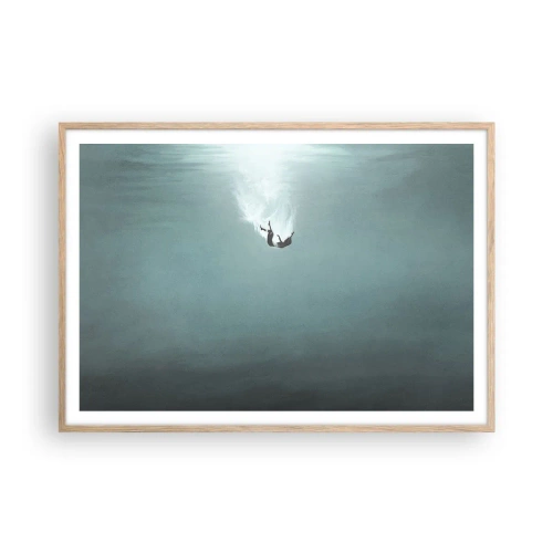 Pôster com moldura de carvalho claro - Nos braços do oceano - 100x70 cm