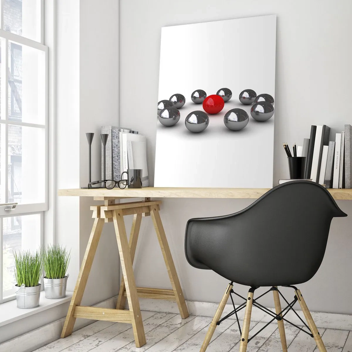 Quadro em vidro - Círculo em prata e vermelho - 70x100 cm