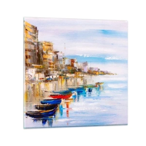 Quadro em vidro - Um refúgio urbano multicolorido - 60x60 cm
