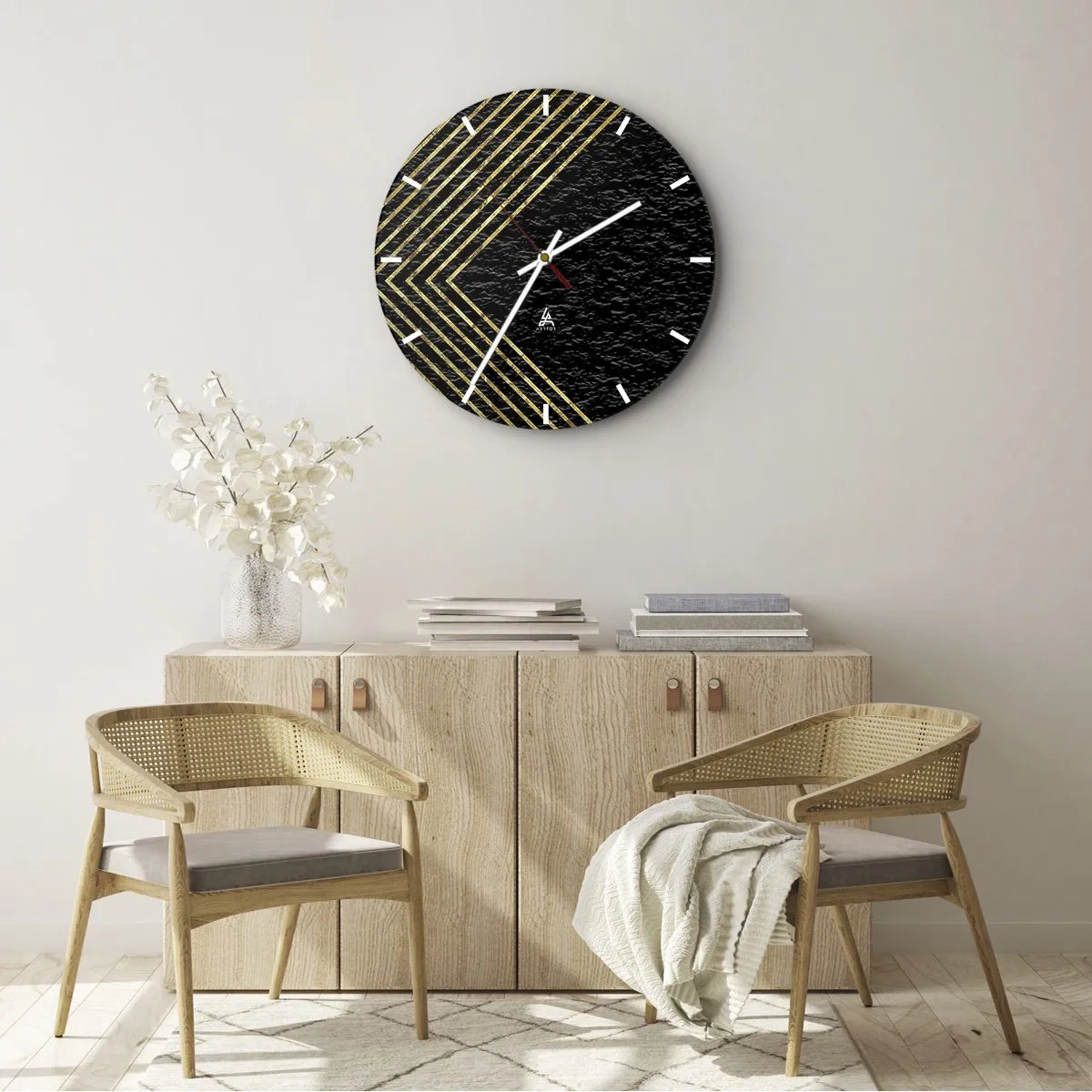 Relógio de parede - Relógio em vidro - Geometria em estilo glamoroso - 40x40 cm