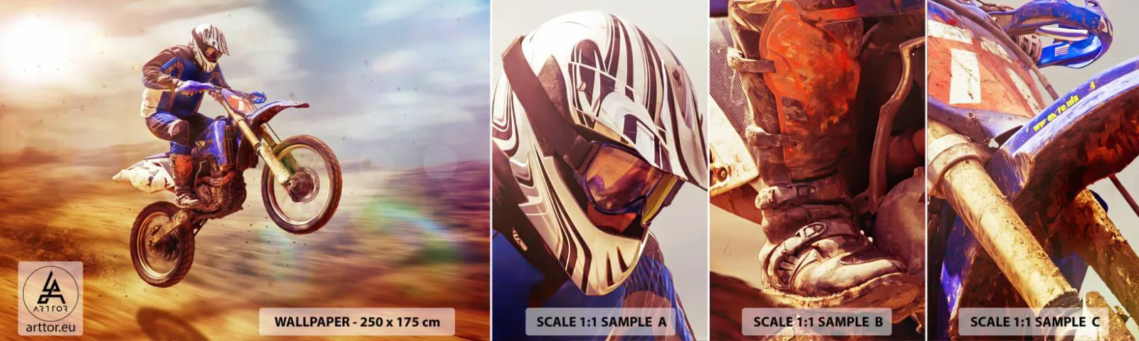 Amostra de papel de parede autocolante Deluxe Sticker - Vertigem da motocicleta - Motocross, Esporte, Motociclista - 100x30 cm