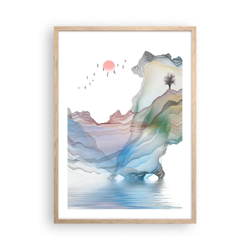 Pôster com moldura de carvalho claro - Em direção às montanhas de cristal - 50x70 cm