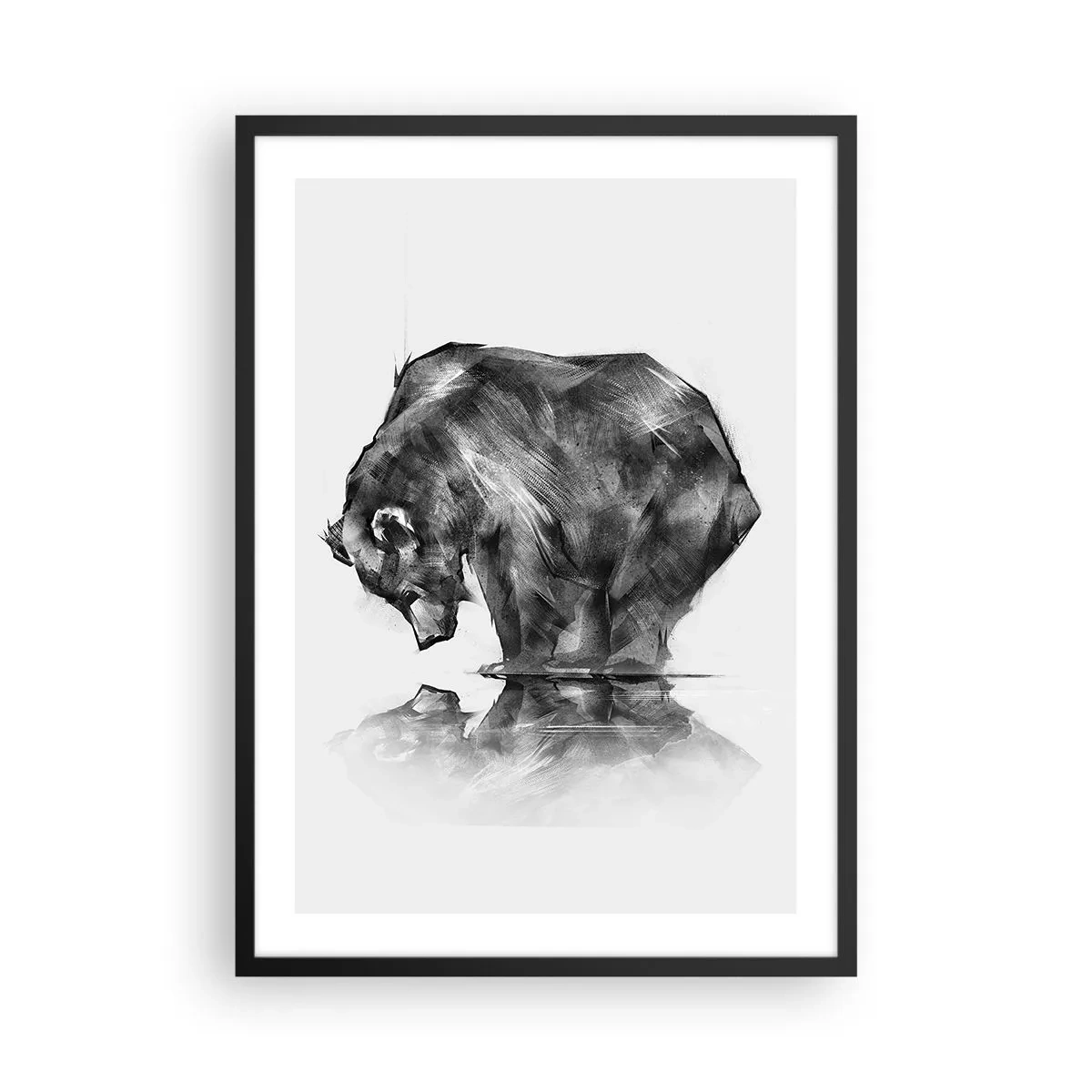 Pôster com moldura preta - Imagem geométrica de um urso na água - 50x70cm - É bom ver alguém próximo - Decoração de parede moderna para a sala de estar e quarto ARTTOR