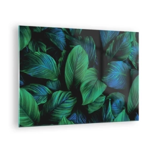 Quadro em vidro - Close-up de folhas em tons intensos de verde - 70x50cm - Na multidão verde - Decoração de parede moderna para a sala de estar e quarto ARTTOR