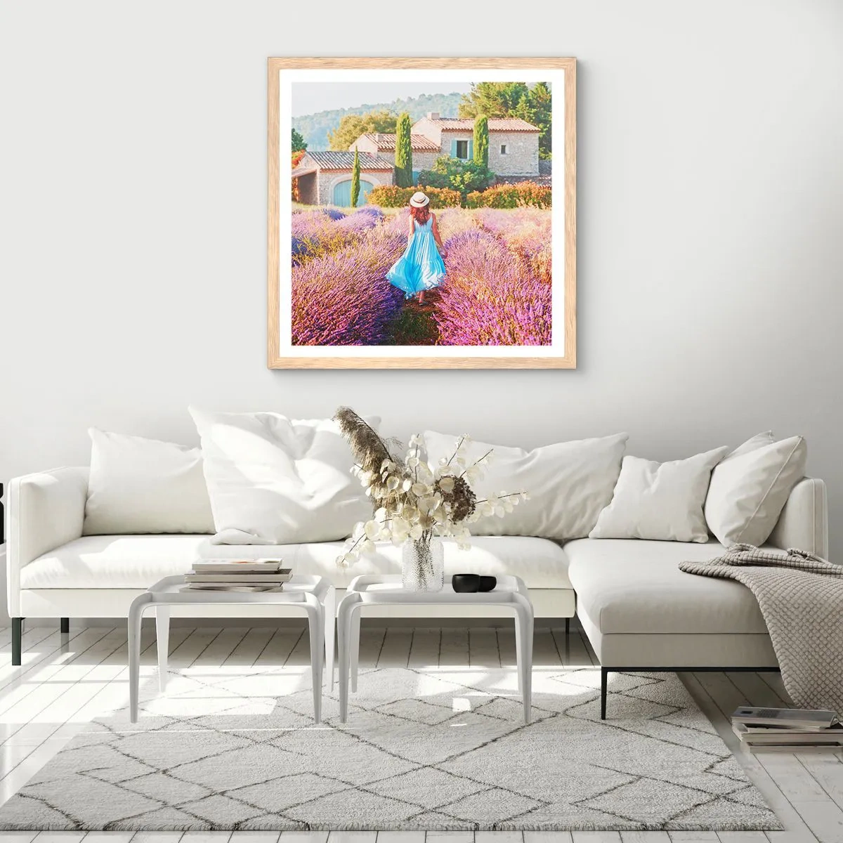 Pôster com moldura de carvalho claro - Menina Lavanda - 30x30 cm