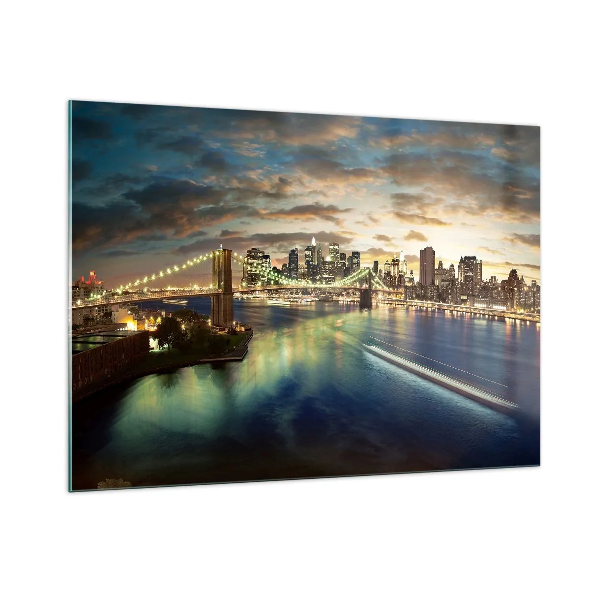 Quadro em vidro - Uma noite bem iluminada em Manhattan - 100x70 cm
