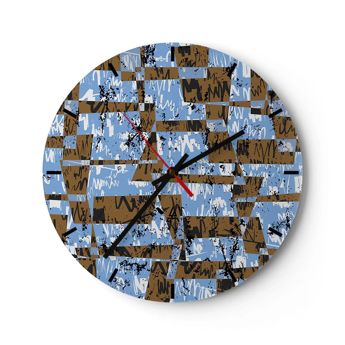 Relógio de parede - Relógio em vidro - Padrões geométricos em tons de azul e marrom - 30x30cm - Recorte não popular - Decoração de parede moderna para a sala de estar, cozinha e quarto ARTTOR