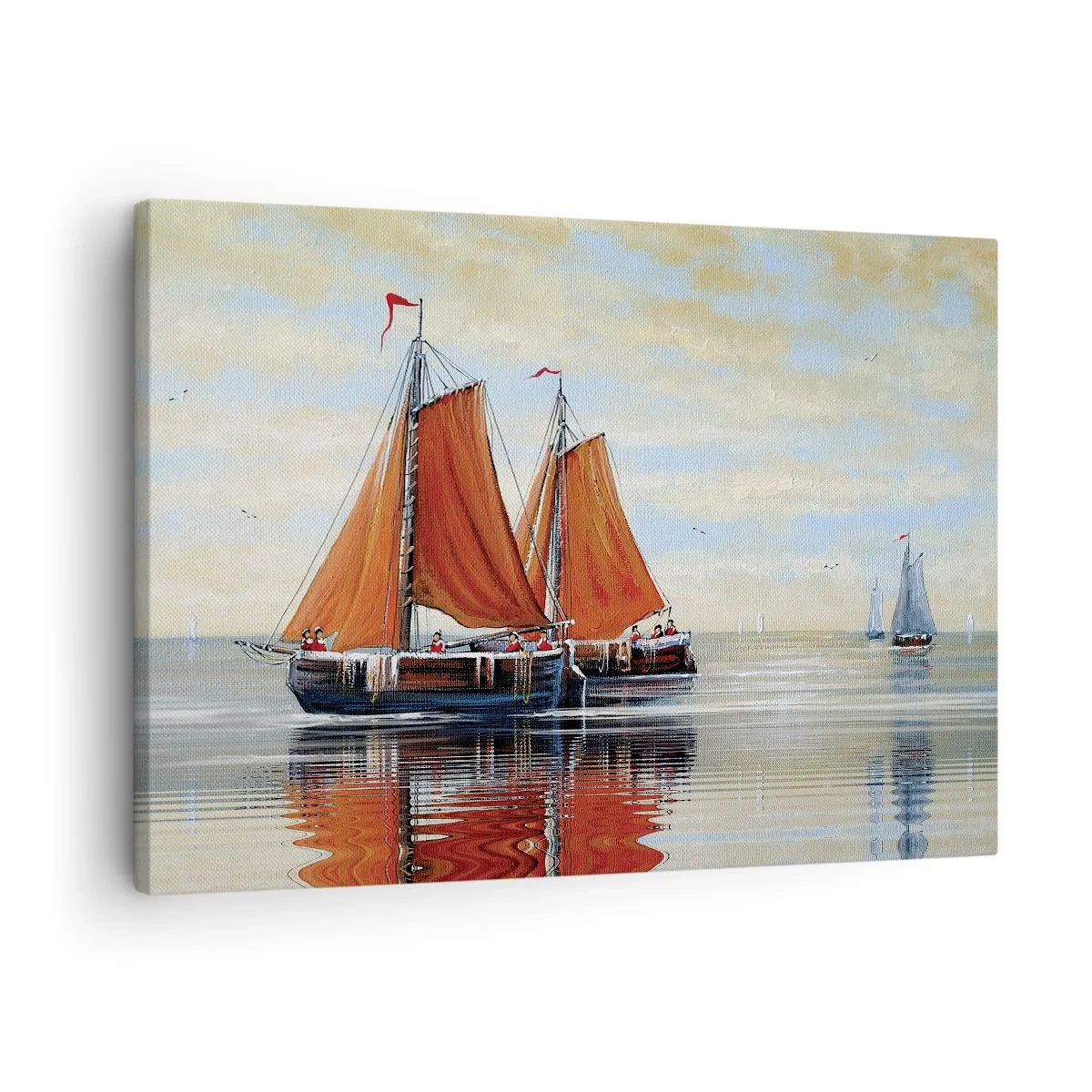 Quadro em tela - Veleiros de dois mastros em águas calmas - 70x50cm - A velejar, marujo… - Decoração de parede moderna para a sala de estar e quarto ARTTOR