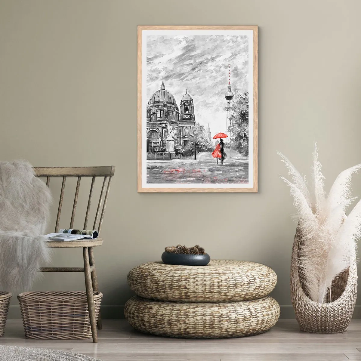 Pôster com moldura de carvalho claro - Reunião em Berlim - 40x50 cm