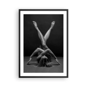Pôster com moldura preta - Uma abordagem artística de uma silhueta feminina em preto e branco - 50x70cm - Geometria da nudez - Decoração de parede moderna para a sala de estar e quarto ARTTOR
