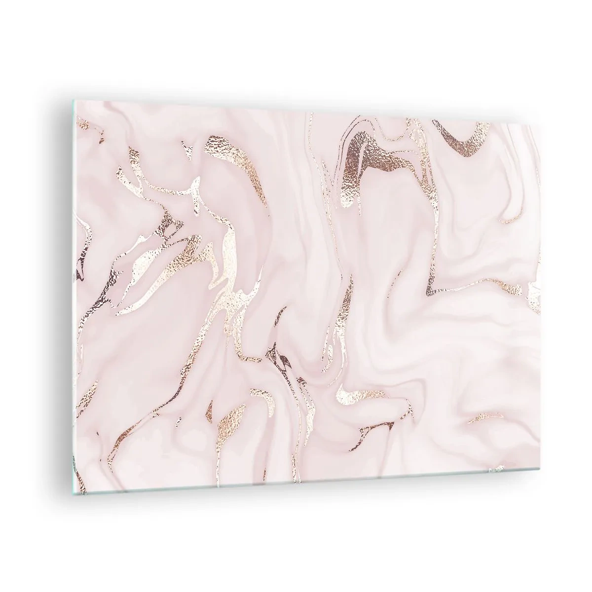 Quadro em vidro - Padrão de mármore abstrato em ouro rosa - 70x50cm - Num lenço cor-de-rosa - Decoração de parede moderna para a sala de estar e quarto ARTTOR