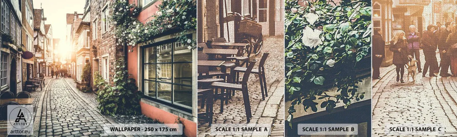 Amostra de papel de parede Premium Canvas - Beco rosa em brilho rosa - Cidade, Holanda, Arquitetura - 100x30 cm