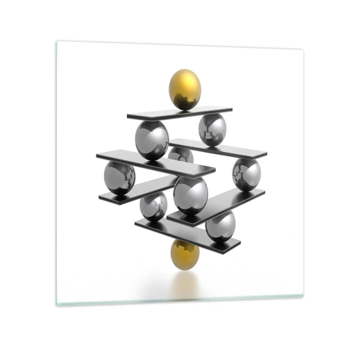 Quadro em vidro - Equilíbrio de ouro e prata - 50x50 cm