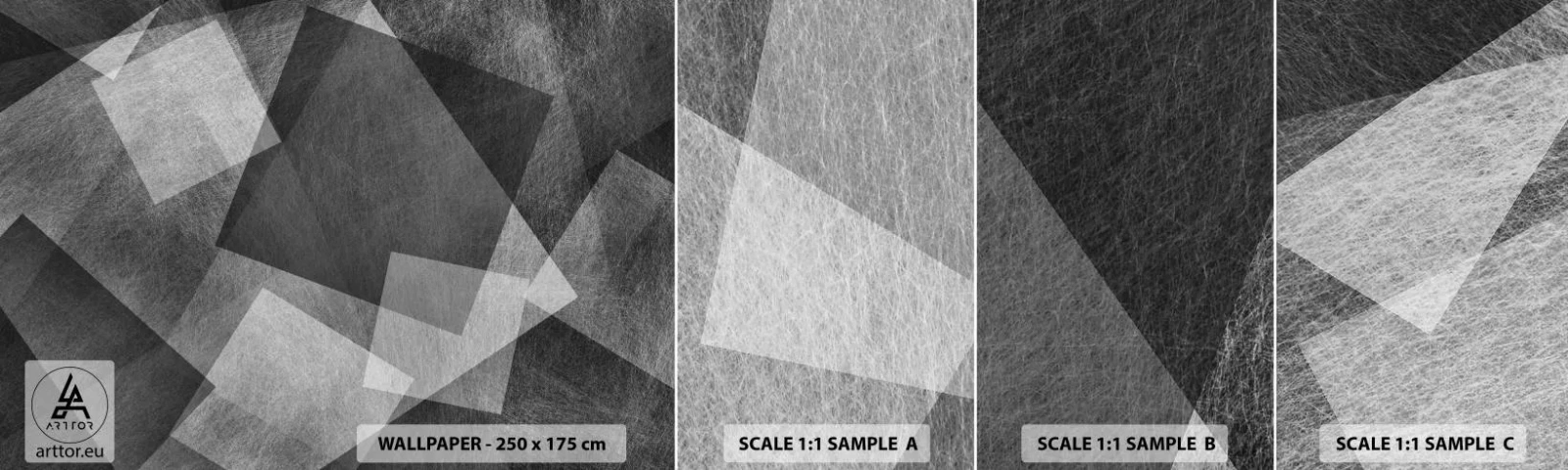Amostra de Papel de Parede Standard Eco - Um eterno símbolo da durabilidade e da ordem - Abstração, Pedaço, Preto e branco - 100x30 cm