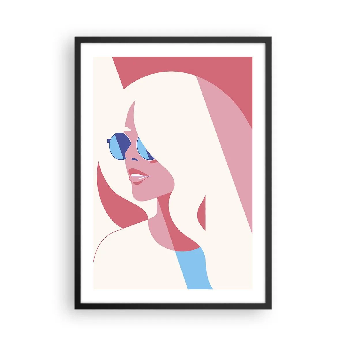 Pôster com moldura preta - Retrato estilizado de uma mulher usando óculos de sol - 50x70cm - Era uma loira... - Decoração de parede moderna para a sala de estar e quarto ARTTOR