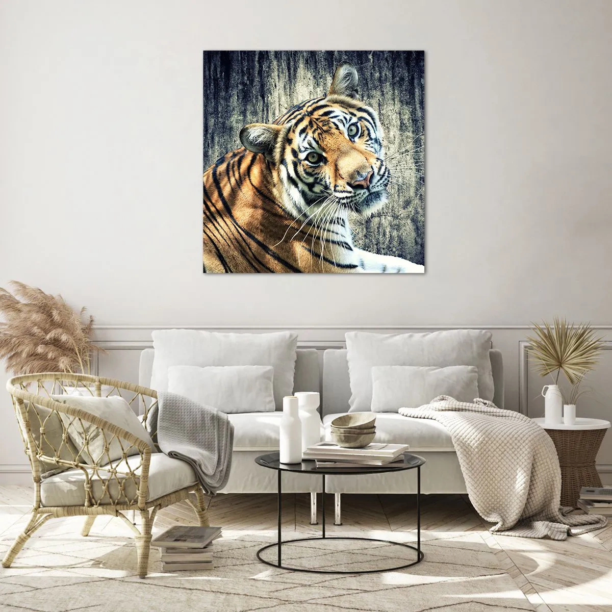 Quadro em vidro - Retrato em feixes de luz - 60x60 cm