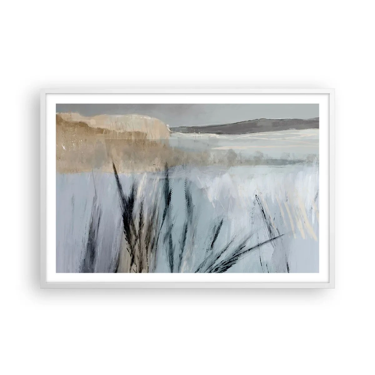 Pôster em moldura branca - Campos de inverno - 91x61 cm
