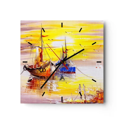Relógio de parede - Relógio em vidro - Um merecido descanso no porto - 30x30 cm