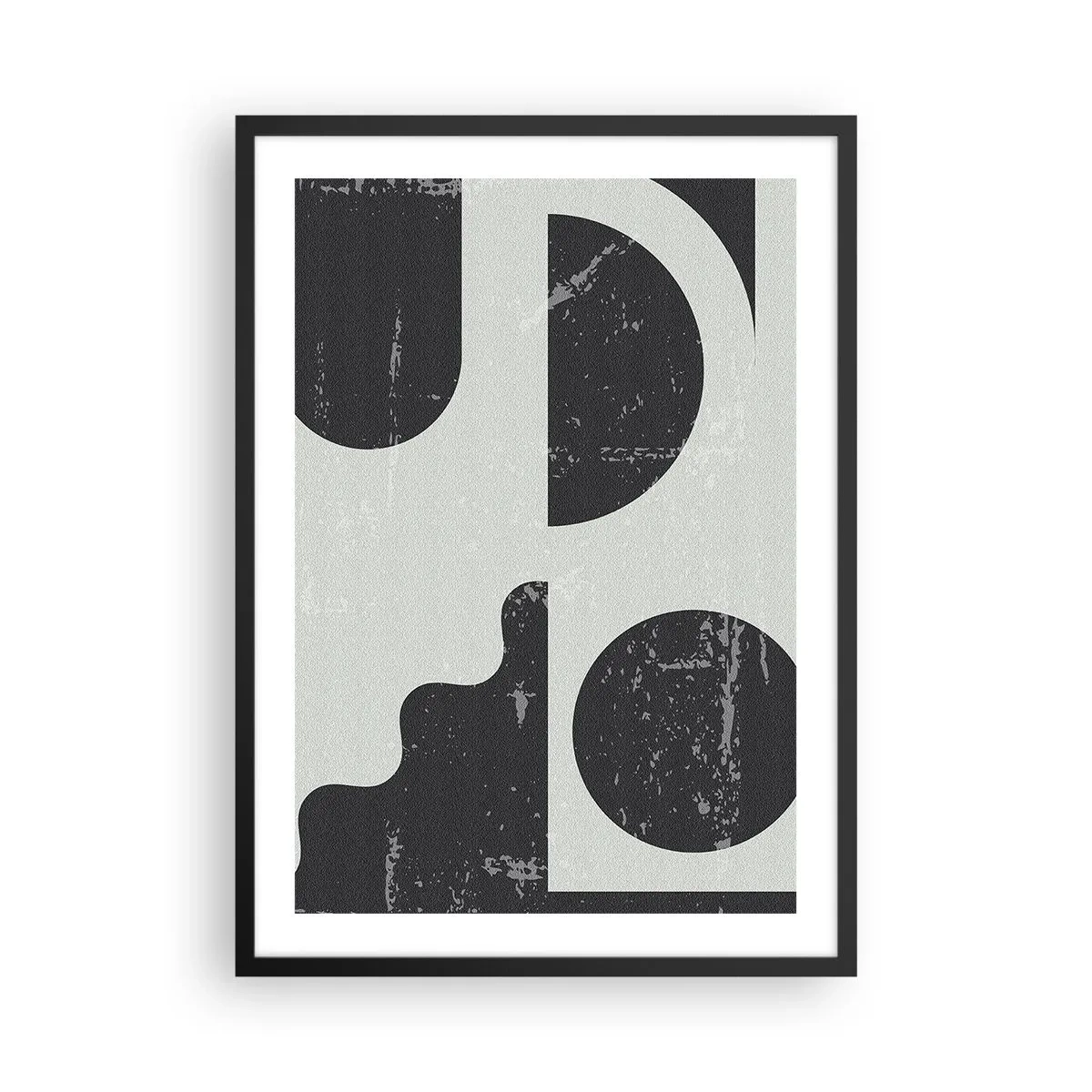 Pôster com moldura preta - Composição geométrica abstrata em preto e cinza - 50x70cm - Composição acima e abaixo - Decoração de parede moderna para a sala de estar e quarto ARTTOR