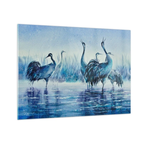 Quadro em vidro - Pássaros nadando em águas azuis - 70x50cm - Reunião matinal - Decoração de parede moderna para a sala de estar e quarto ARTTOR