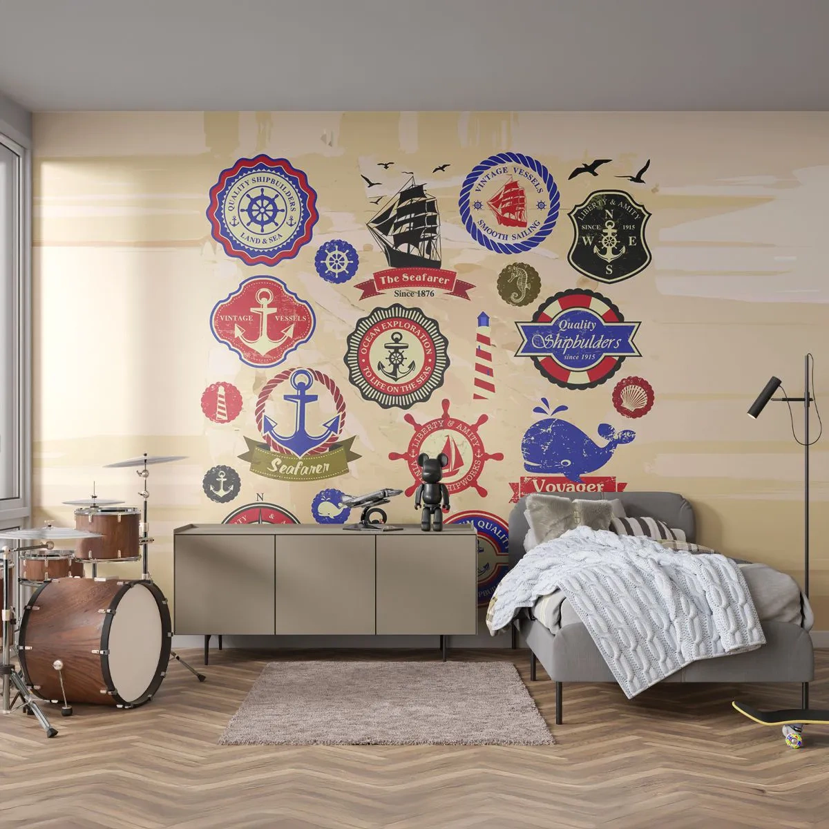 Papel de Parede Premium Sand - Irmandade da vela - Náutico, Âncora, Bússola - 500x350 cm