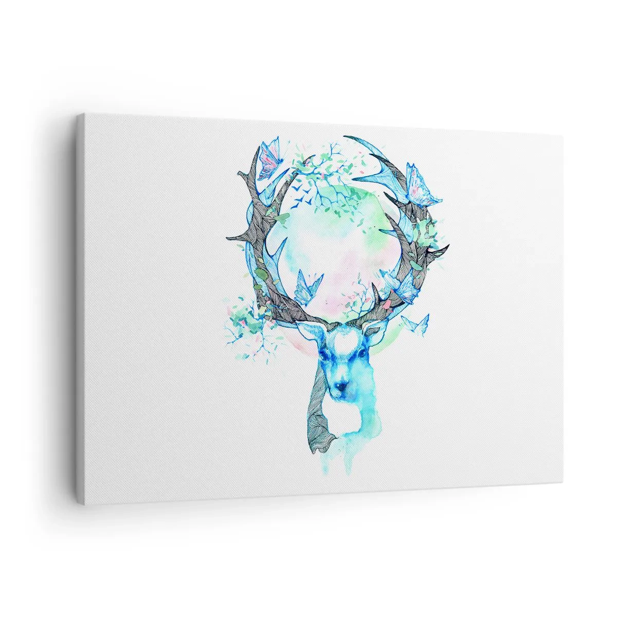 Quadro em tela - Um gráfico de veado caprichoso com um motivo de natureza e borboleta - 70x50cm - A força e a delicadeza da natureza - Decoração de parede moderna para a sala de estar e quarto ARTTOR