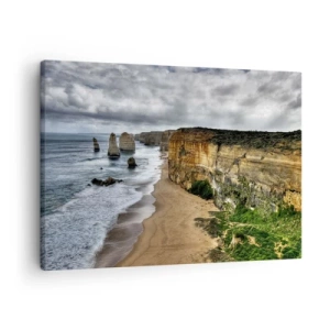 Quadro em tela - Costa de penhascos com praia e formações rochosas - 70x50cm - Beleza crua - Decoração de parede moderna para a sala de estar e quarto ARTTOR