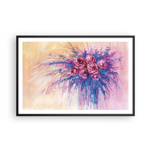 Pôster com moldura preta - Fonte de rosas - 91x61 cm