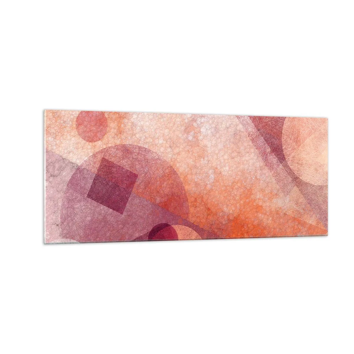 Quadro em vidro - Transformações geométricas em rosa - 100x40 cm