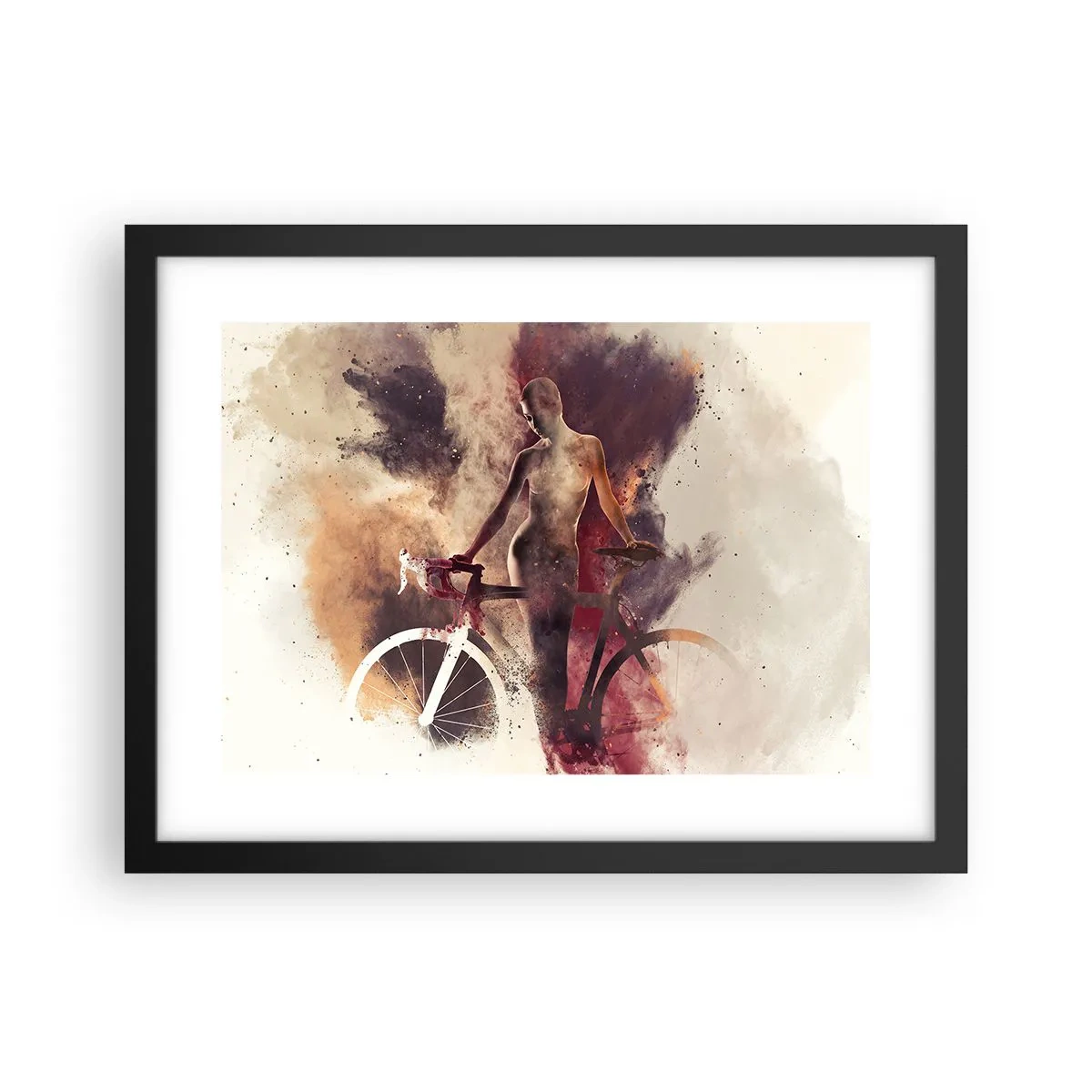 Pôster com moldura preta - Uma alma de bicicleta em formas de mármore - 40x30 cm