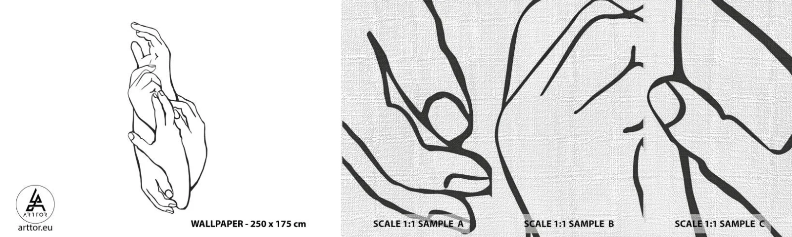 Amostra de papel de parede Premium Canvas - Bom toque - Mãos, Linha, Minimalismo - 100x30 cm