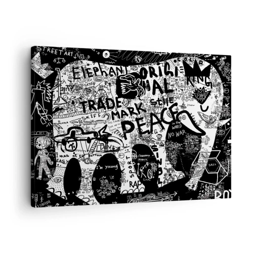 Quadro em tela - Gráficos em preto e branco com motivos de grafite - 70x50cm - O rico mundo das ruas - Decoração de parede moderna para a sala de estar e quarto ARTTOR