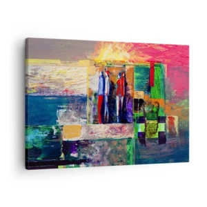 Quadro em tela - Composição abstrata com figuras e padrões geométricos - 70x50cm - Relacionamentos e emoções - Decoração de parede moderna para a sala de estar e quarto ARTTOR