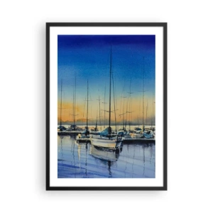 Pôster com moldura preta - Uma cena pictórica de veleiros em um porto ao pôr do sol - 50x70cm - Fim de um bom dia - Decoração de parede moderna para a sala de estar e quarto ARTTOR