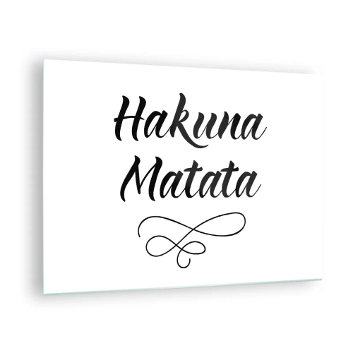 Quadro em vidro - Letras Hakuna Matata com detalhes decorativos em fundo branco - 70x50cm - O melhor conselho - Decoração de parede moderna para a sala de estar e quarto ARTTOR