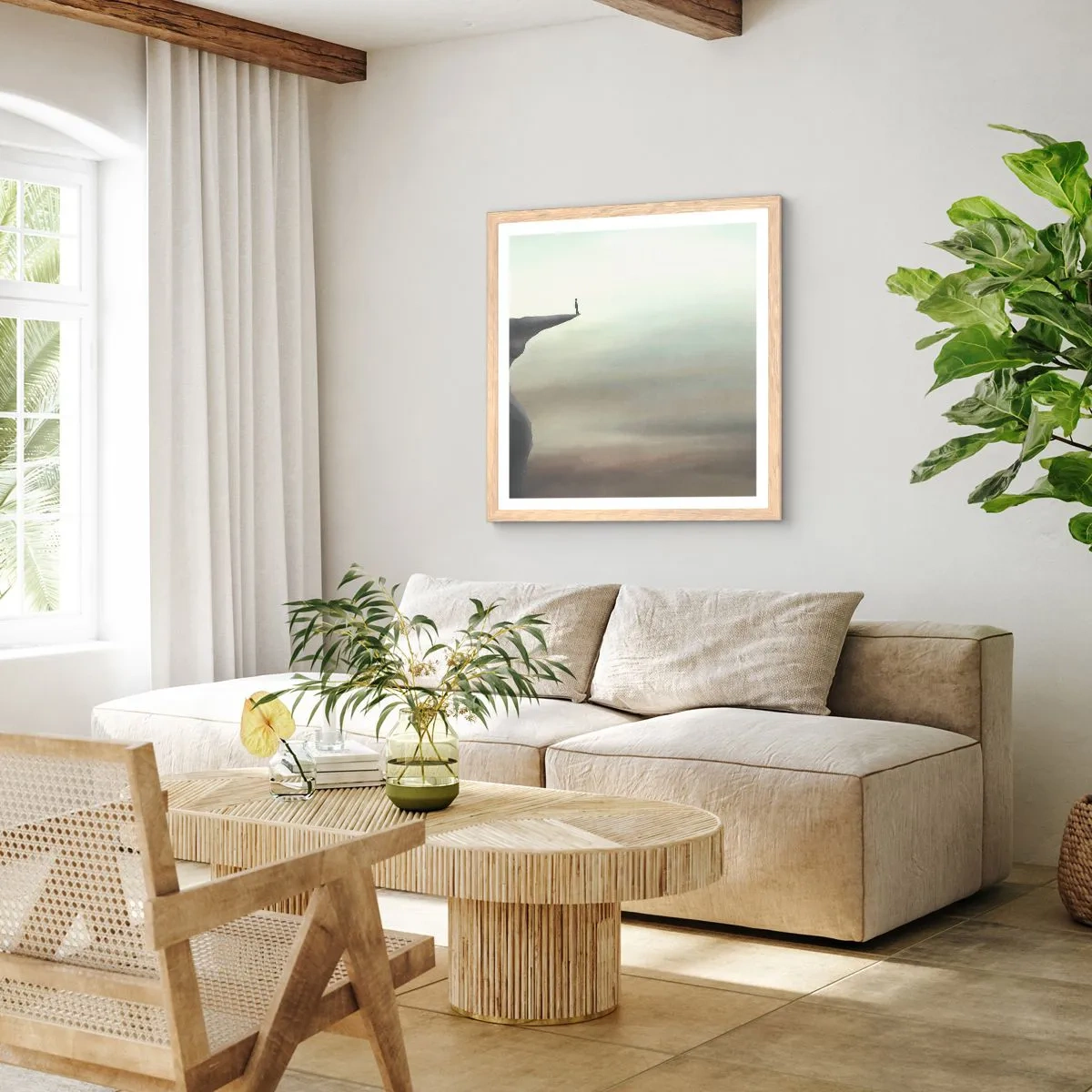 Pôster com moldura de carvalho claro - Para cima, é claro! - 60x60 cm