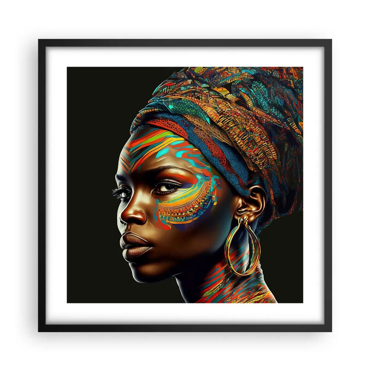 Pôster com moldura preta - Rainha africana - 50x50 cm