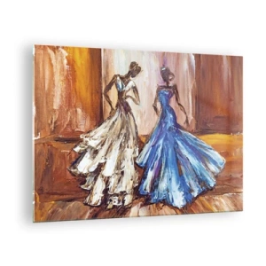 Quadro em vidro - Figuras femininas em vestidos de baile em estilo artístico - 70x50cm - Uma bela dupla - Decoração de parede moderna para a sala de estar e quarto ARTTOR