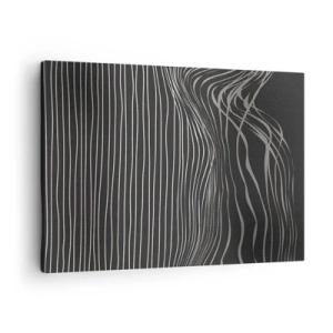 Quadro em tela - Linhas brancas sobre fundo cinza escuro em um arranjo abstrato - 70x50cm - Ritmo e sotaque - Decoração de parede moderna para a sala de estar e quarto ARTTOR