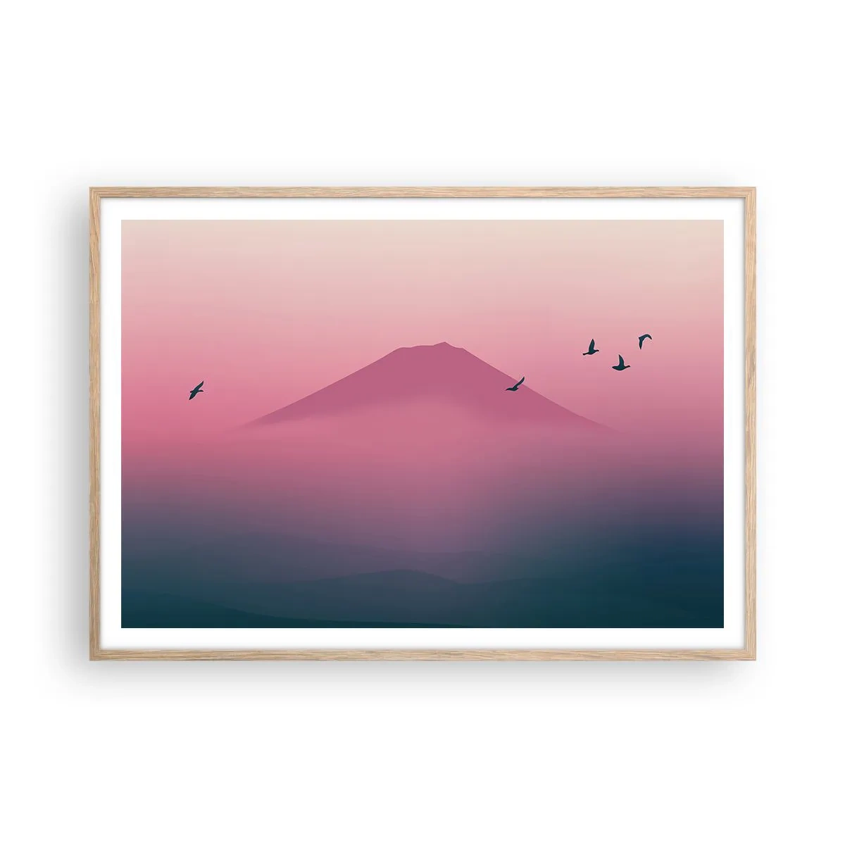 Pôster com moldura de carvalho claro - Andarilhos sob as nuvens - 100x70 cm