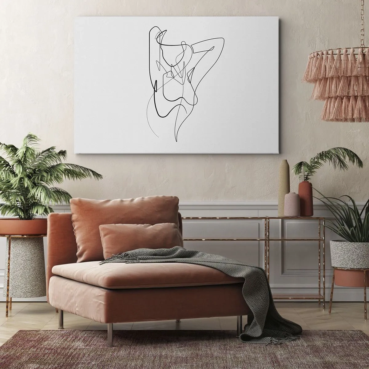Quadro em tela - Contorno minimalista de uma silhueta feminina - 70x50cm - Que tipo de pessoa é realmente... - Decoração de parede moderna para a sala de estar e quarto ARTTOR