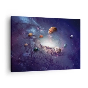 Quadro em tela - Planetas em uma galáxia com uma nebulosa ao fundo - 70x50cm - Sistema da dança solar  - Decoração de parede moderna para a sala de estar e quarto ARTTOR