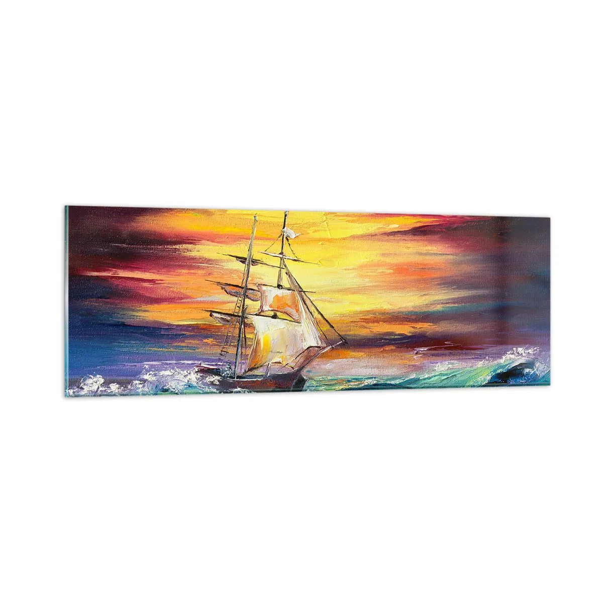 Quadro em vidro - Corajosamente contra as ondas - 90x30 cm