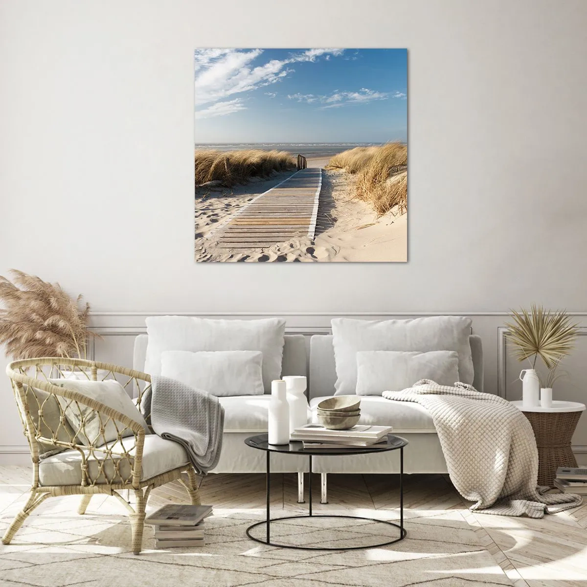 Quadro em vidro - Atrás da duna, ao som da relva - 70x70 cm