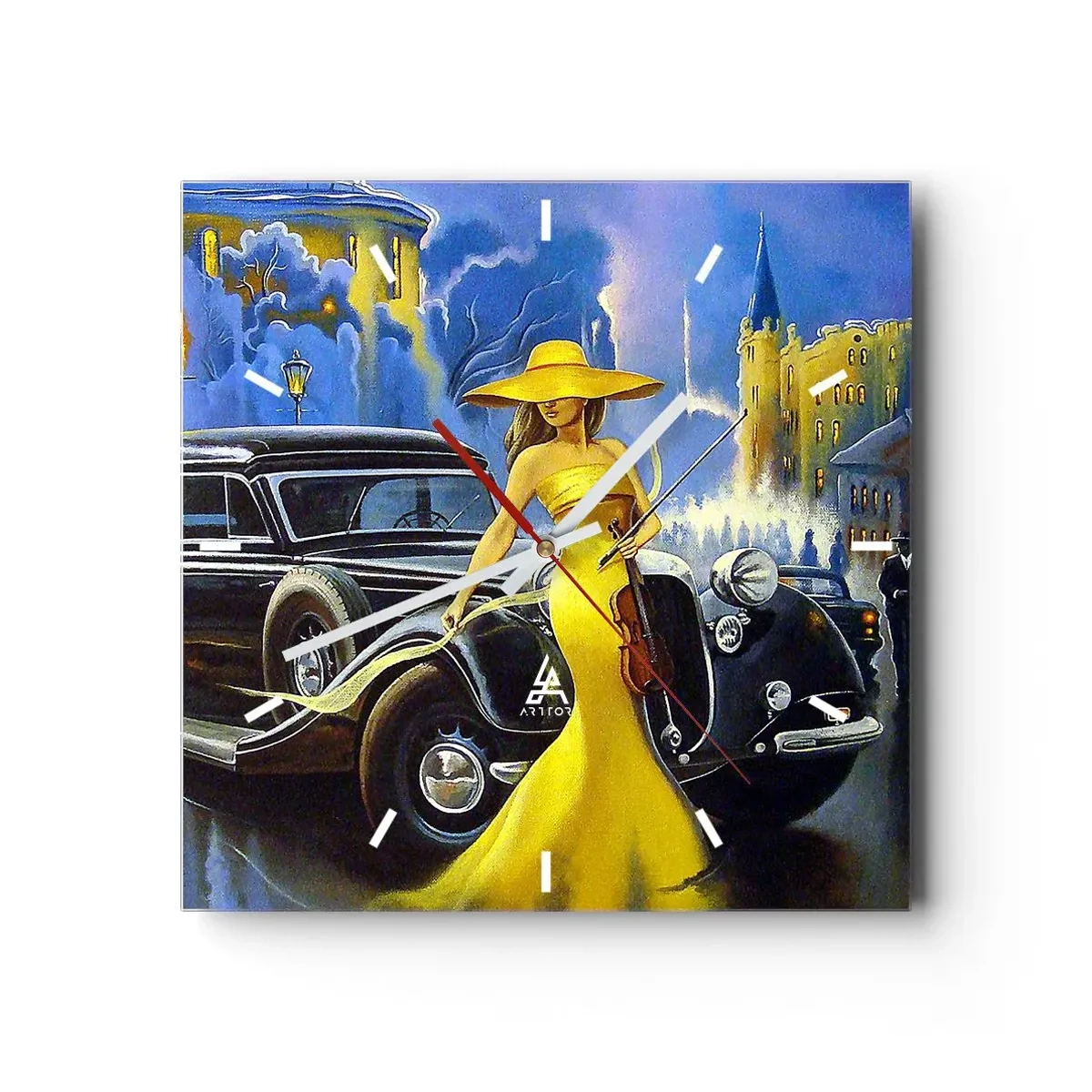 Relógio de parede - Relógio em vidro - Música instrumental com violino e amor - 30x30 cm