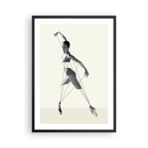 Pôster com moldura preta - Uma bailarina em uma composição artística com linhas geométricas - 50x70cm - No teatro do mundo - Decoração de parede moderna para a sala de estar e quarto ARTTOR